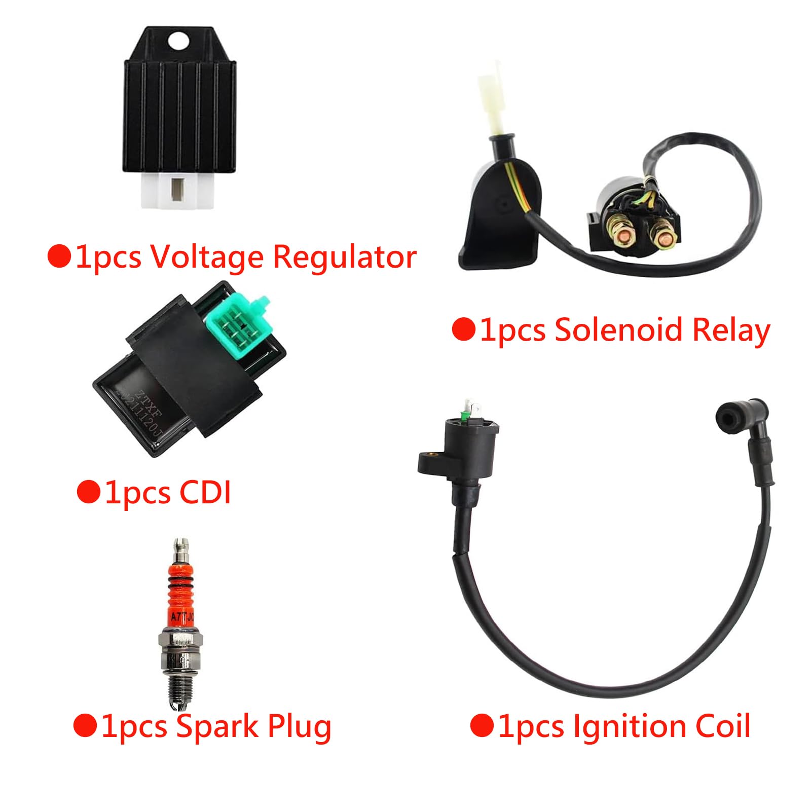 PRO BAT 2-Wire Ignition Coil Solenoid Relay Voltage Regulator 5-PIN CDI Box Spark Plug for 50cc 70cc 90cc 110cc 125cc ATV Go Kar