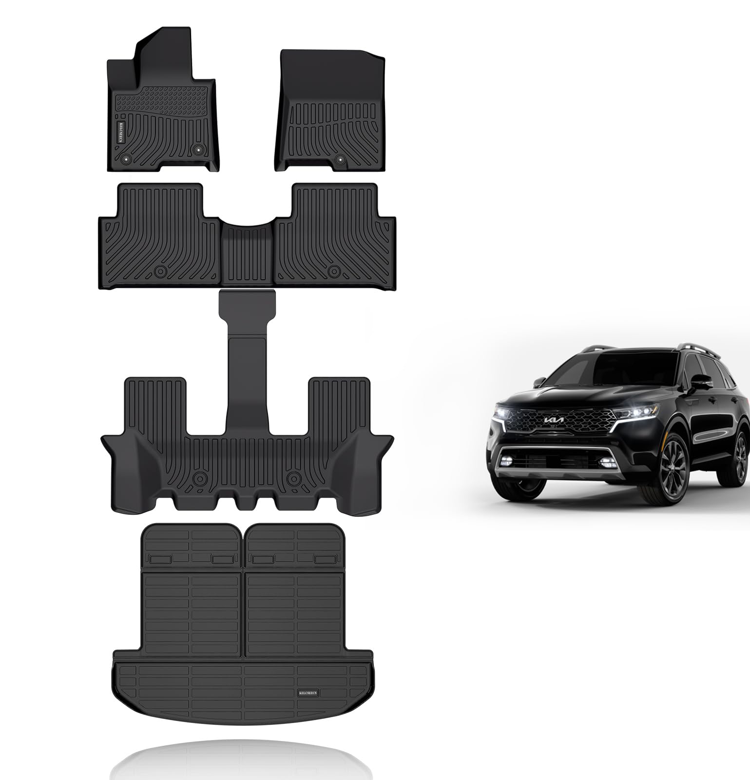Kelcseecs All Weather Floor Mats & Cargo Liner Custom For 2021-2023 Kia Sorento Hybrid/2022-2023 Kia Sorento Plug-In Hybrid Car