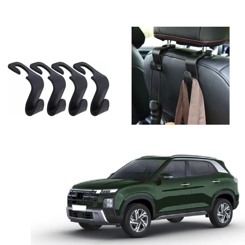 SPREADX Useful Car Compact Size Headrest Back Side Hooks Hanging Hanger Organizer Black Color Elegant Suitable for Creta 2024 On