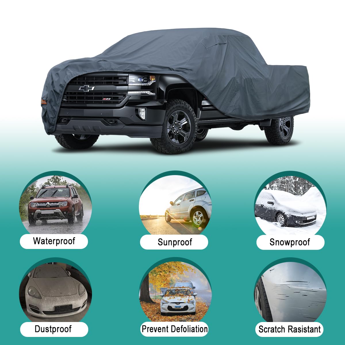 Gunhyi 16 Layers Truck Cover Waterproof All Weater - See Vehicle Size Chart - Heavy Duty Outdoor Truck Pickup Cover For Chevrole