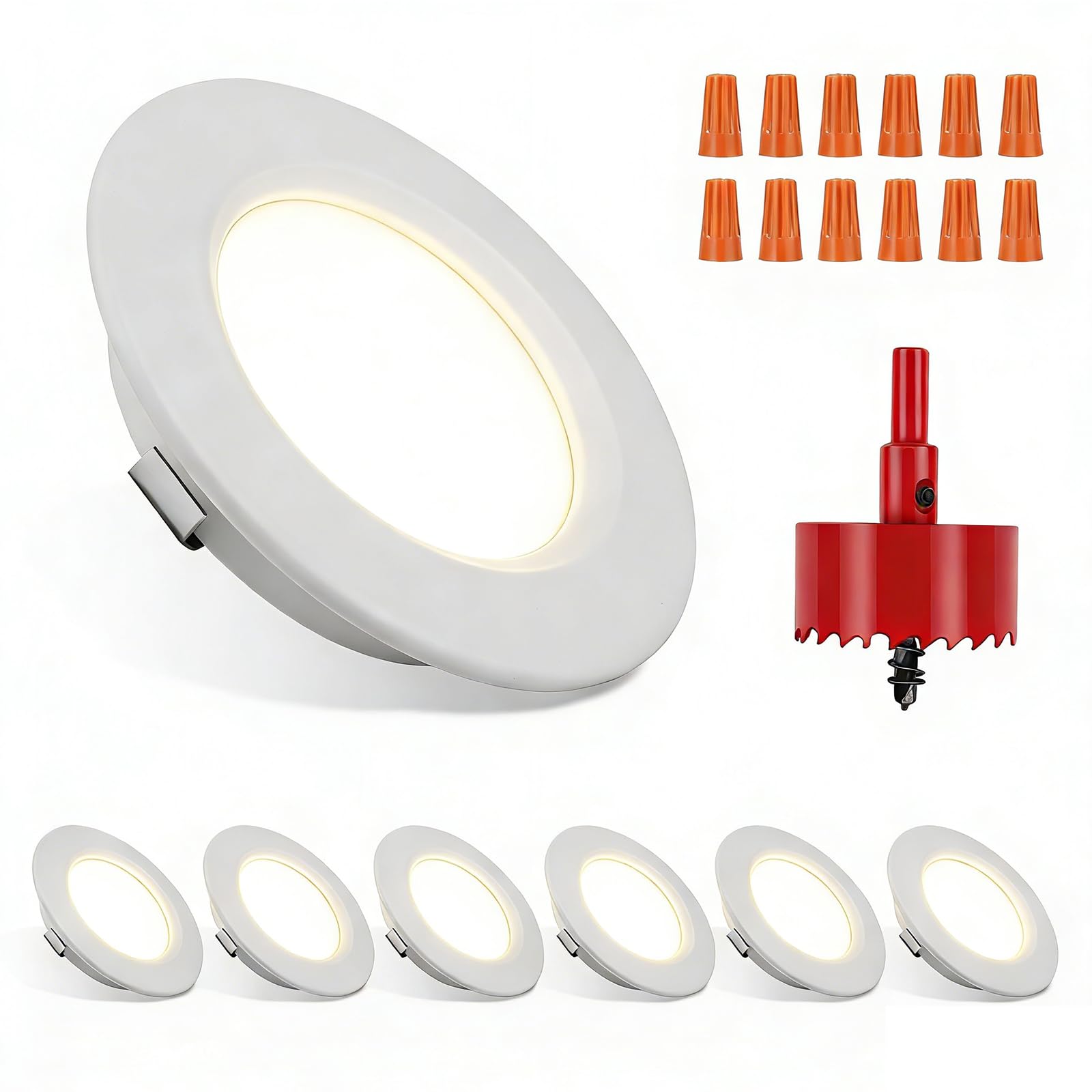 RVZONE RV Boat Recessed Ceiling Light | 6 Pack 12 Volt LED Lights Super Slim LED Panel Light with Hole Puncher DC 12V 3W Full Al