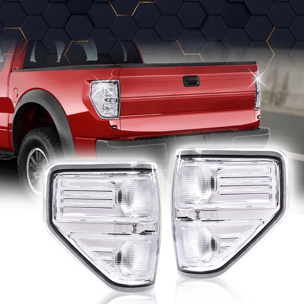 PIT66 Tail Lights for 2009-2014 Ford F150, Clear Polycarbonate & Polypropylene, Driver & Passenger Side Brake Taillights Assembly