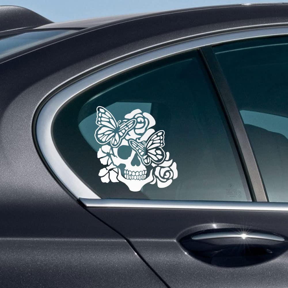 WIRESTER 6 inch Clear Vinyl Decal Sticker Decoration for Car Window (Or Any Flat Surface) - Rose Skull