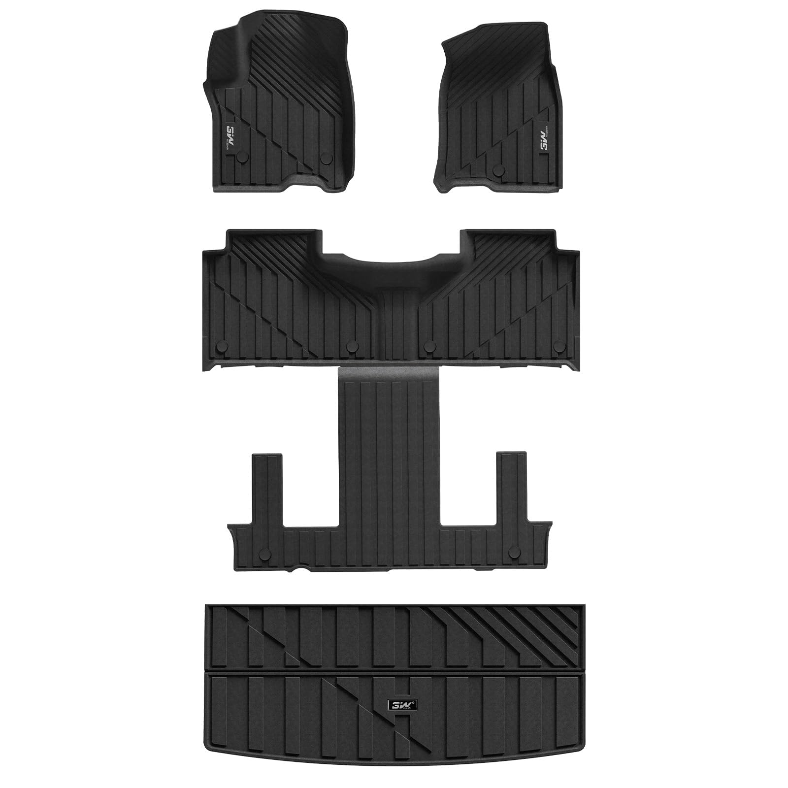 3W Floor Mats & Cargo Liner Fit For 2021 2022 2023 2024 2025 Chevy Tahoe/Gmc Yukon/Cadillac Escalade 7 Seat, Tpe All Weather Cus