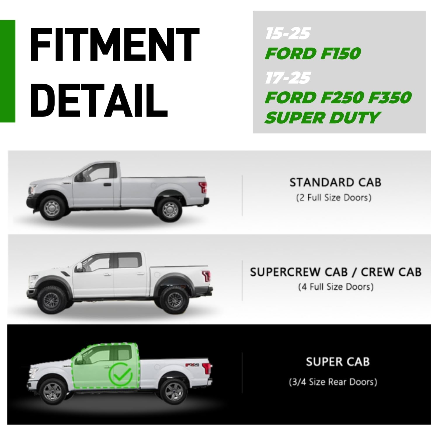 6'' Running Boards Compatible With 2015-2025 Ford F-150 And 2017-2025 F-250 F-350 F-450 Super Duty | Super Cab | Side Step Rails