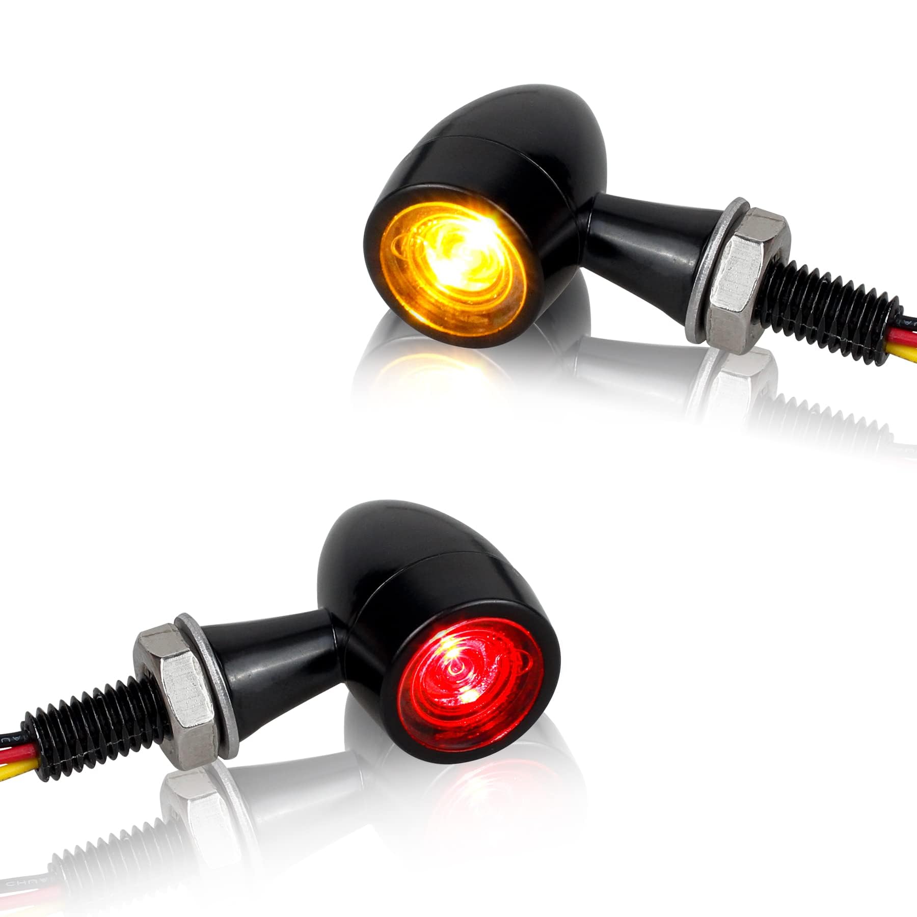 Quasco Universal Motorcycle Turn Signals Amber/Red Led Turn Signal Kit Rear Mini Blinkers Compatible With Harley Honda Suzuki Tr