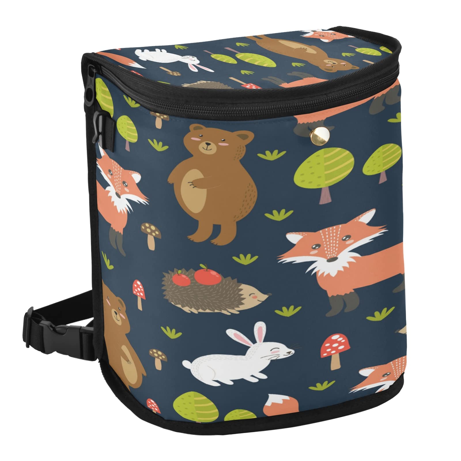 Forest Bear Fox Bunny Fox Car Trash Can Hanging Garbage Bin with Lid Waterproof Car Organizer Storage Bag Keep Warm Cold