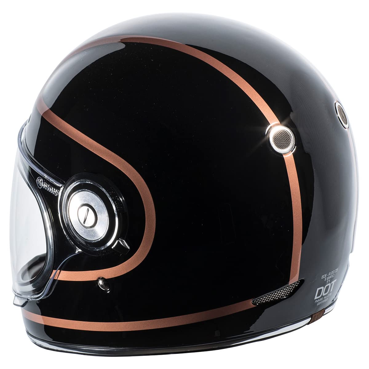 Torc T1 Unisex-Adult Retro Full-Face-Helmet-Style Motorcycle (Copper Pin Gloss Black, Medium)