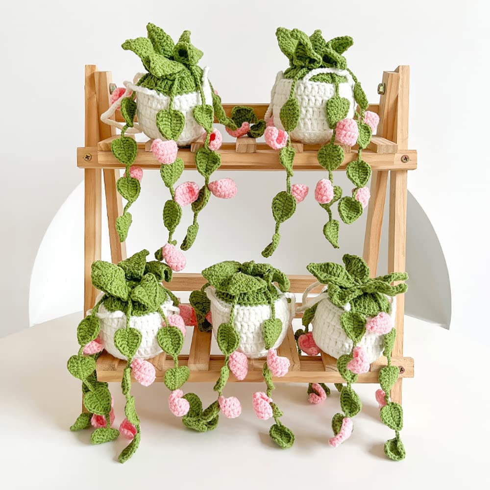 Crochet Hanging Plant for Car, Cute Car Plant Accessories, Knitted Plant Car Mirror Hanger, Boho Car Plant Crochet Hanging Baske