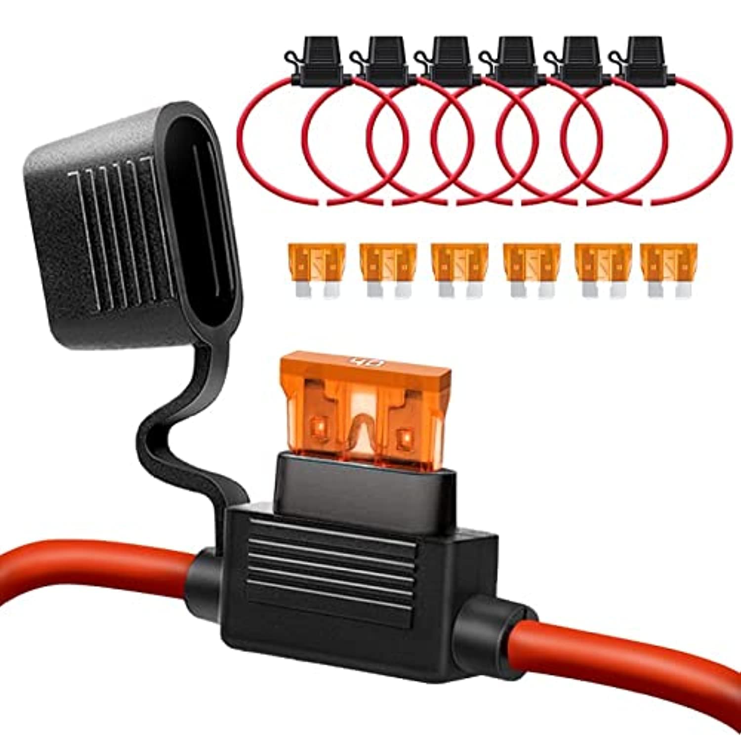 10 Awg Inline Fuse Holder - 12 Volts Fuse Holder For 40A Blade Fuse (6 Pack)