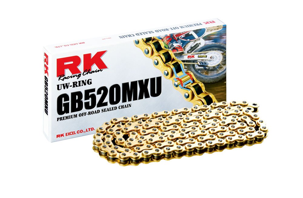 RK Racing Chain GB520MXU-112 (520 Series) Gold 112 Link Extreme Performance Narrow Clearance Off-Road and ATV UW-Ring Chain with
