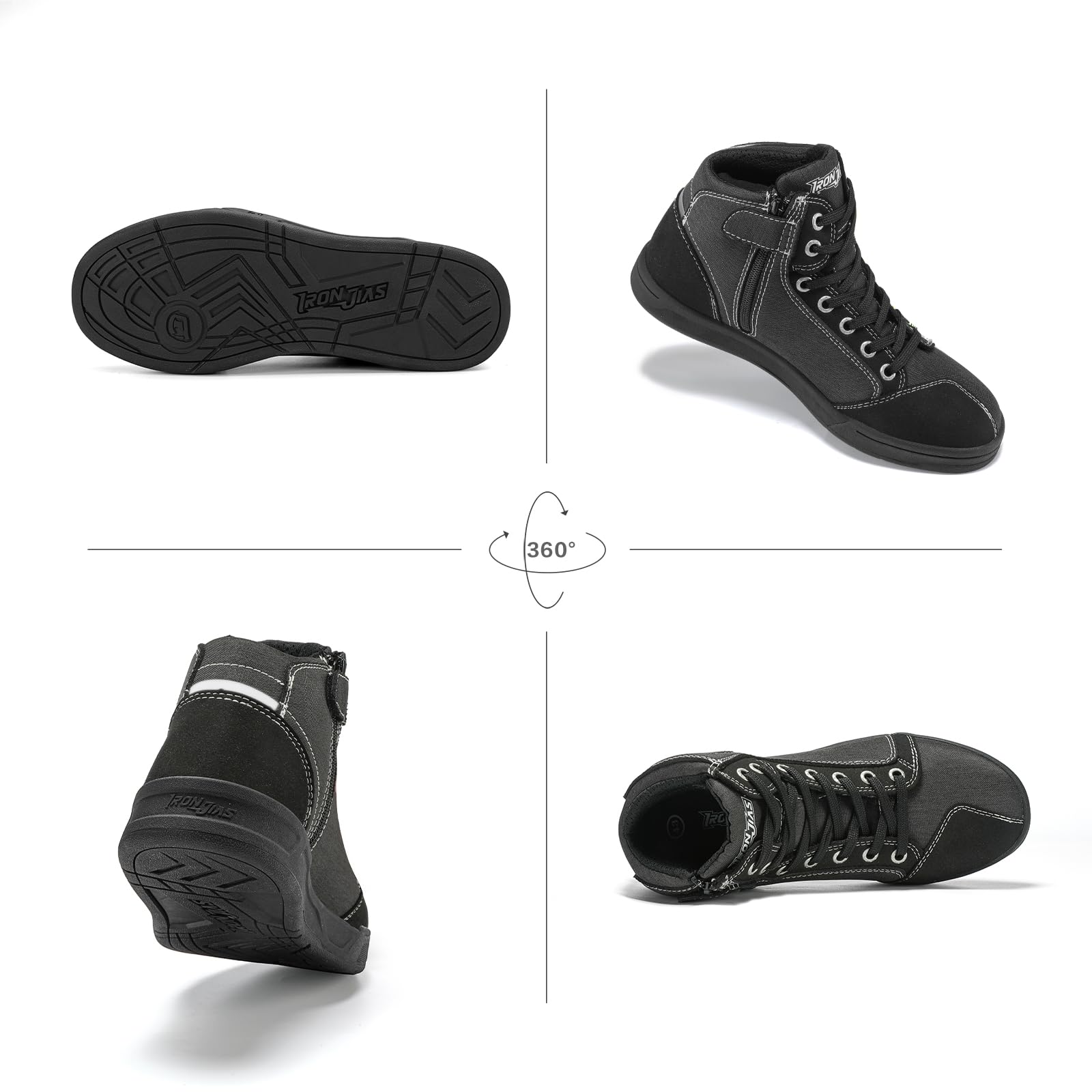 Iron Jia 'S Motorcycle Shoes Men Streetbike Casual Accessories Breathable Protective Gear Powersport Anti-Slip Footwear Black 12