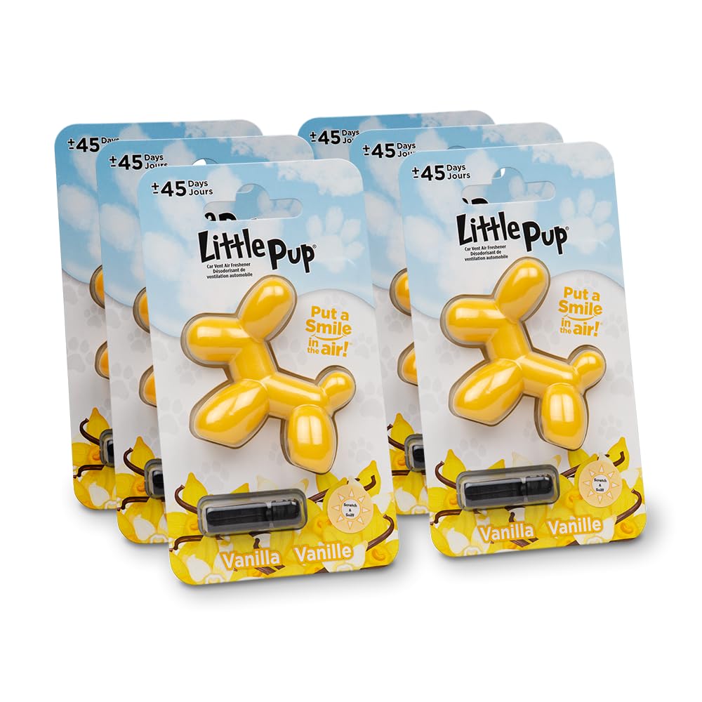 Little Pup 96602-6PK Vanilla Scent, Car Air Freshener, Clips to A/C Air Vent, Alcohol-Free Fragrance Oil, Non-Hazardous and Non-