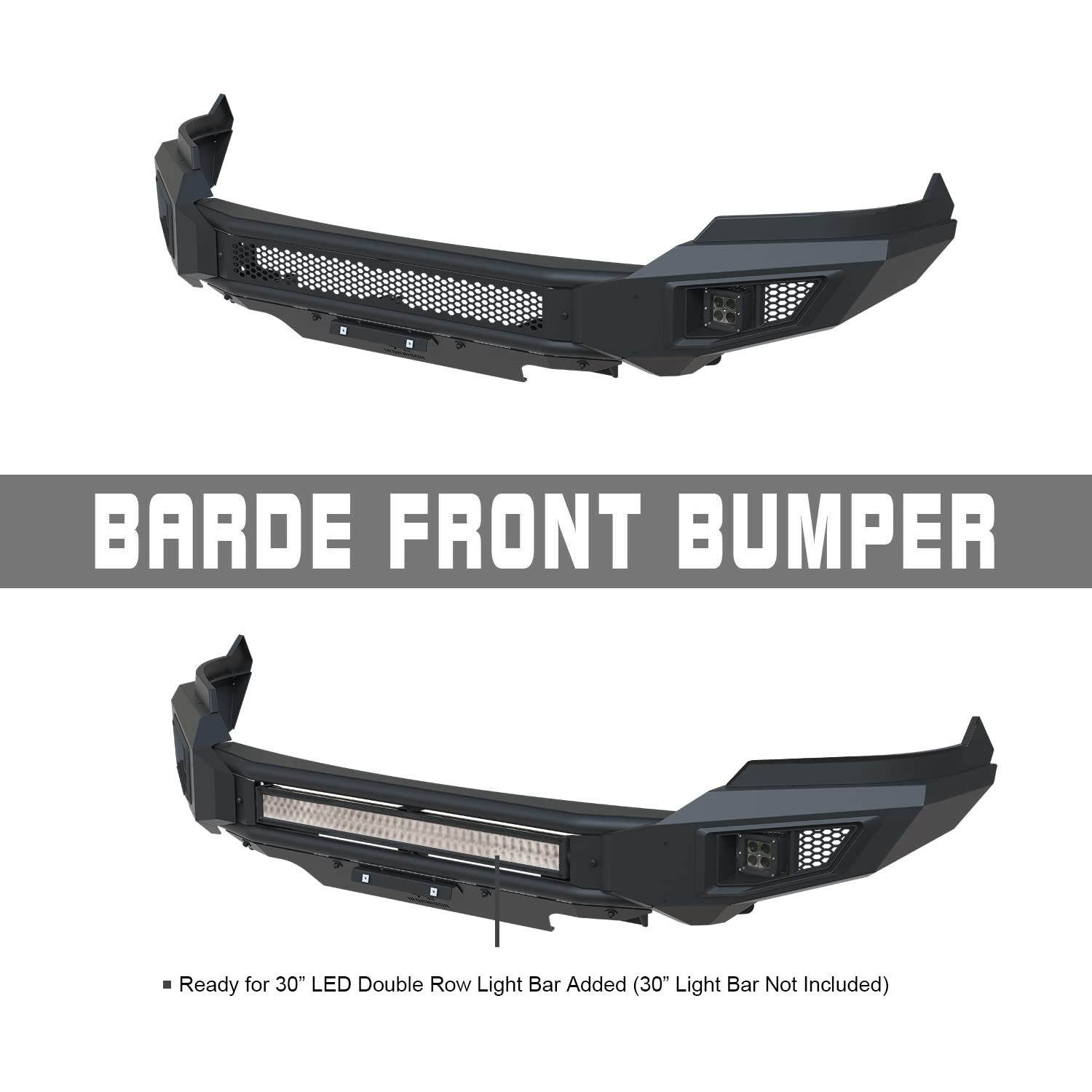 IRONBISON Front Bumper for 2013-2018 Dodge RAM 1500, Alloy Steel, Black, Model IBBFD004, with 2 LED Fog Lights