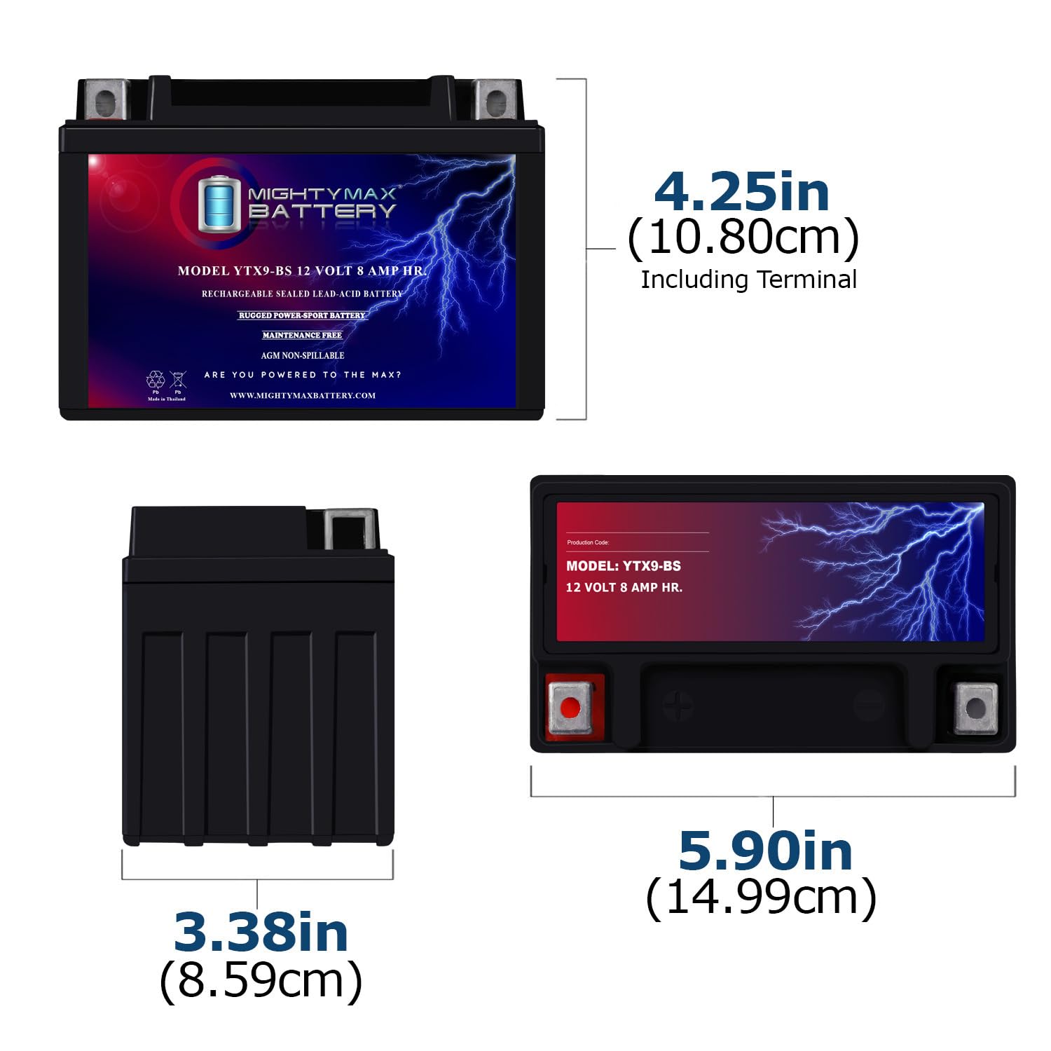 Mighty Max Battery Ytx9-Bs -12 Volt 8 Ah, 135 Cca, Rechargeable Maintenance Free Sla Agm Motorcycle Battery