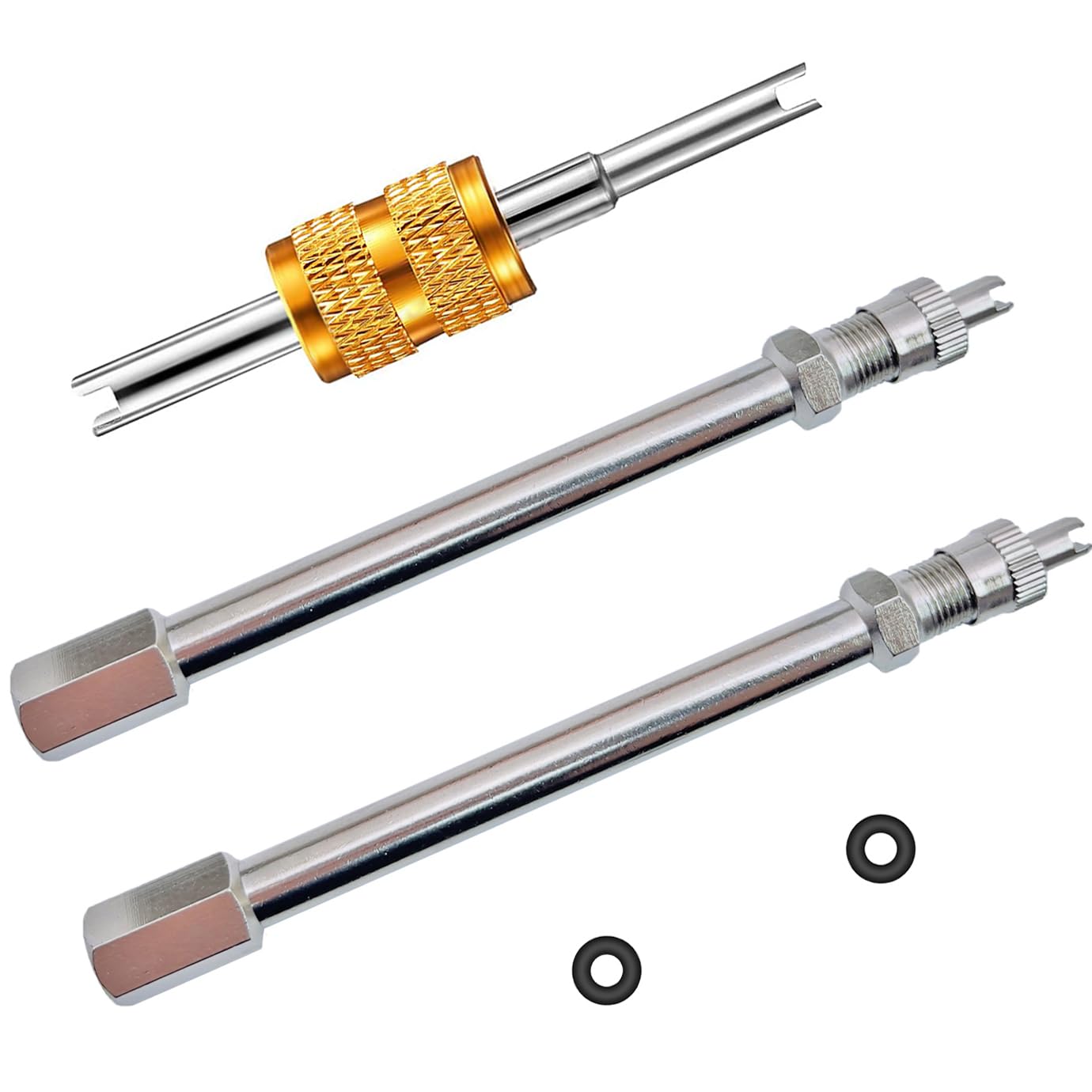 VOTNMIC 4Inch Dually Valve Stem Extenders,Set of 2Pcs,Heavey Duty,100mm Straight Metal Dual Wheel Valve Stem Extensions for Truc