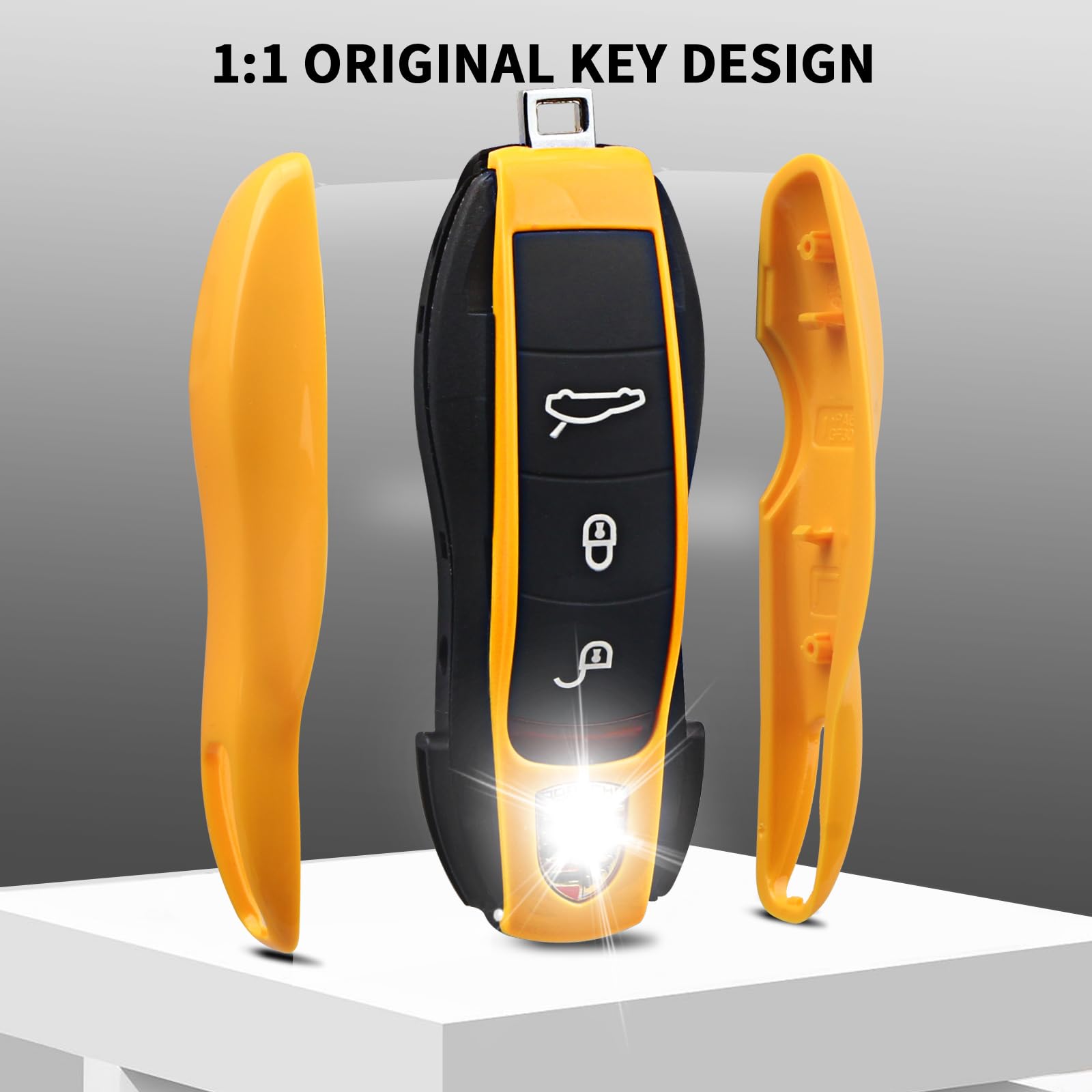 Qbuc For Porsche Key Fob Cover,3-Piece Painted Key Shell Compatible With Porsche Cayenne Panamera Macan Cayman (Yellow)