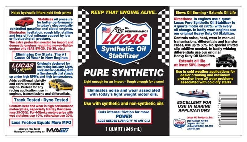 Lucas Oil 10130-Synthetic Oil Stabilizer - 1 Quart (Pack Of 12)
