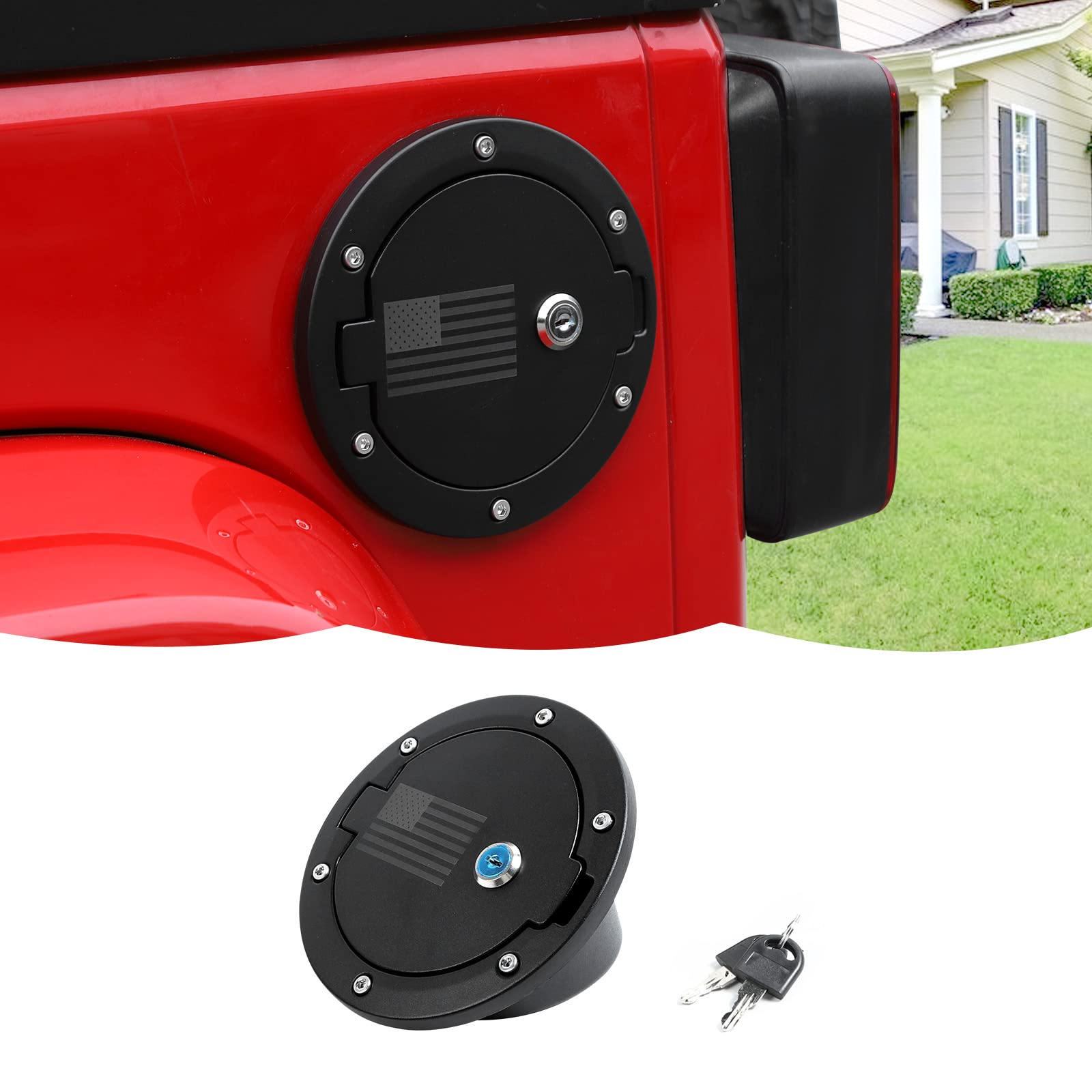 Rt-Tcz Fuel Filler Door Locking Gas Tank Cap Cover Accessories For Jeep Wrangler 2007-2018 Jk Jku,Locking Us Flag