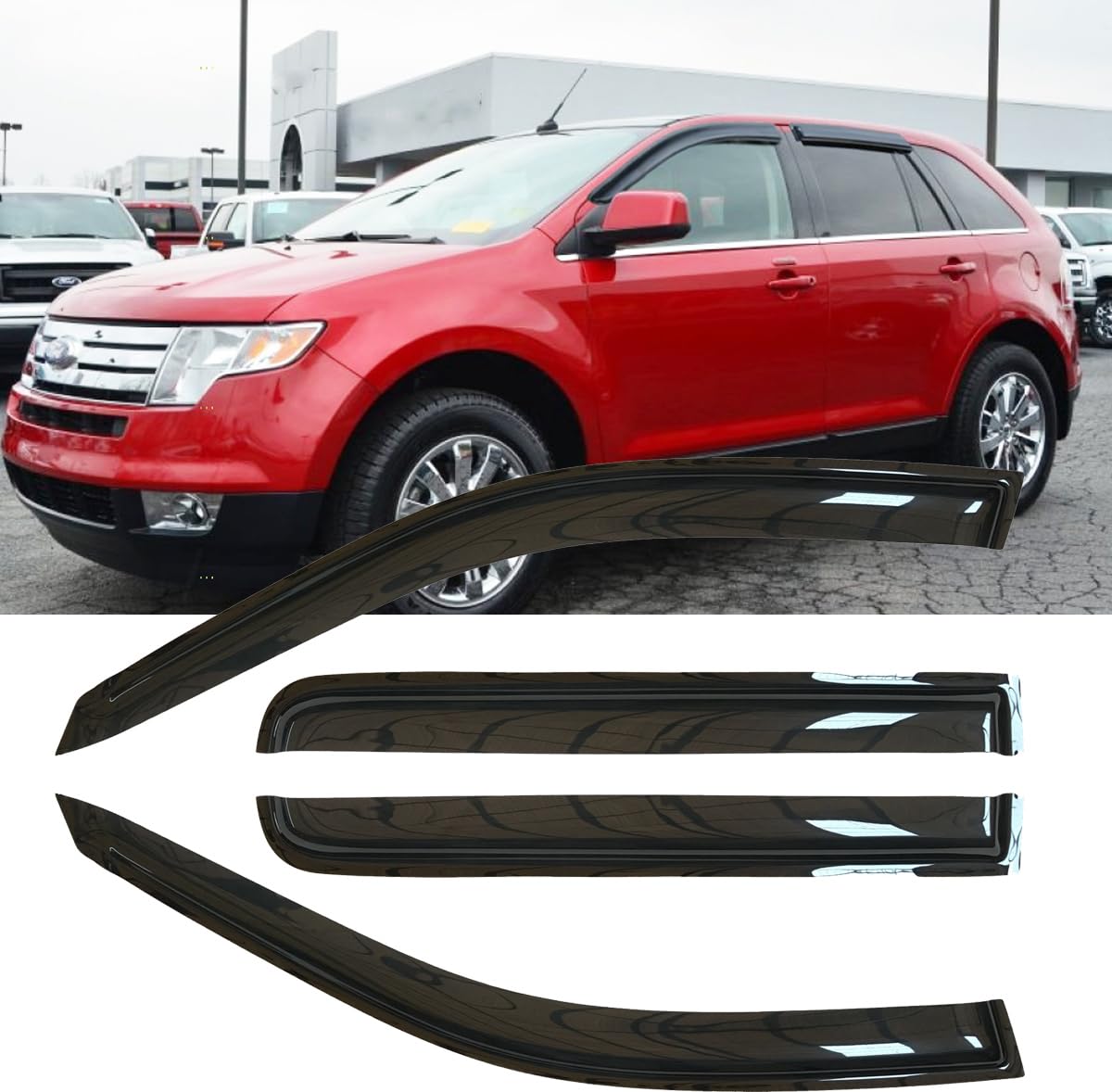 Deebior 4Pcs Original Shatterproof Outside Mount Style Sun Rain Guard Durable Side Window Wind Deflectors Dark Smoke Vent Window