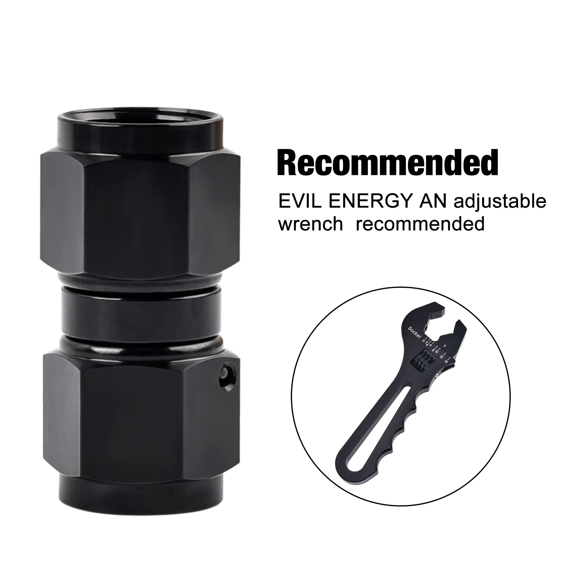 Evil Energy 10An Female To 10An Female Straight Swivel Coupler Union Fitting Adapter Aluminum Black