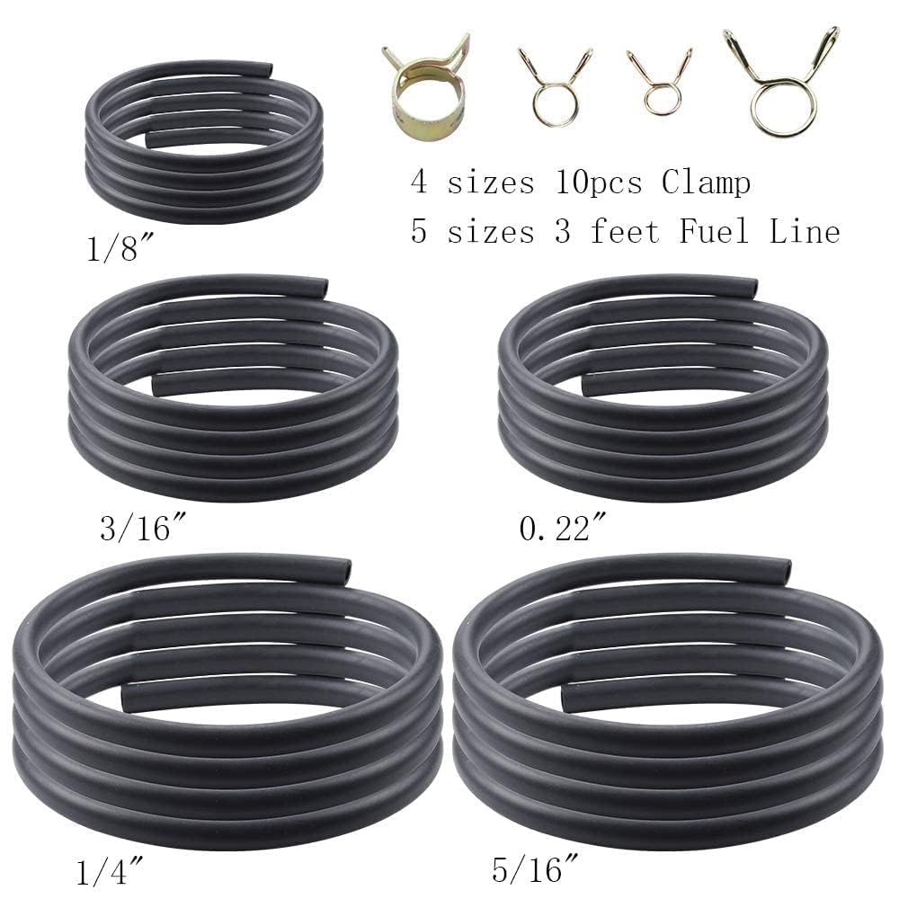 AloneGoer 3 Feet 1/8'' 3/16'' 0.22'' 1/4'' 5/16'' ID Fuel Line Gas Tube Hose Compatible with Kawasaki EZGO Snowmobile Lawn Mower