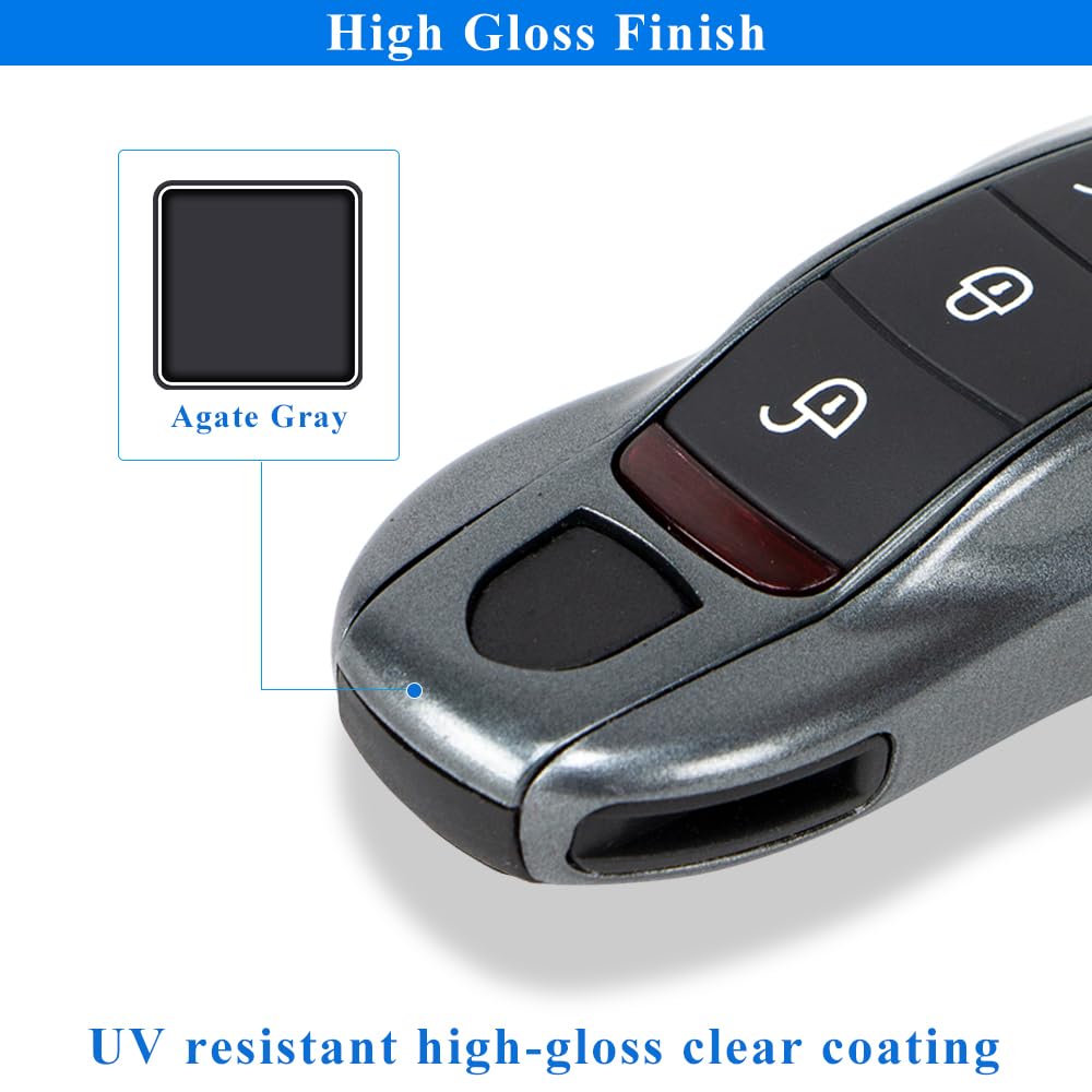 AeroBon Key Fob Shell Replacement for Porsche MK1 - Agate Grey, Durable ABS Material, 3-Piece Set
