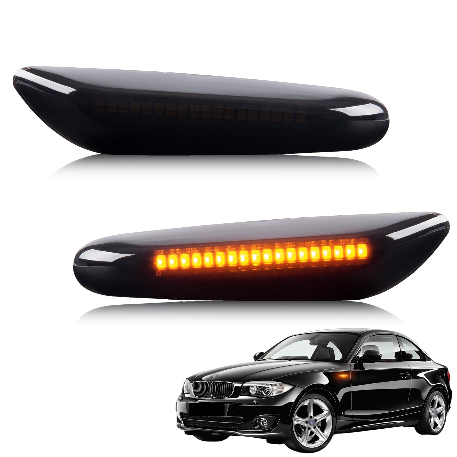 Gempro 2-Pack Amber Led Side Marker Turn Signal Lights Smoke Lens Blinker For Bmw E90 E91 E92 E93 E46 E53 E60 E61 X3 E83 X1 E84