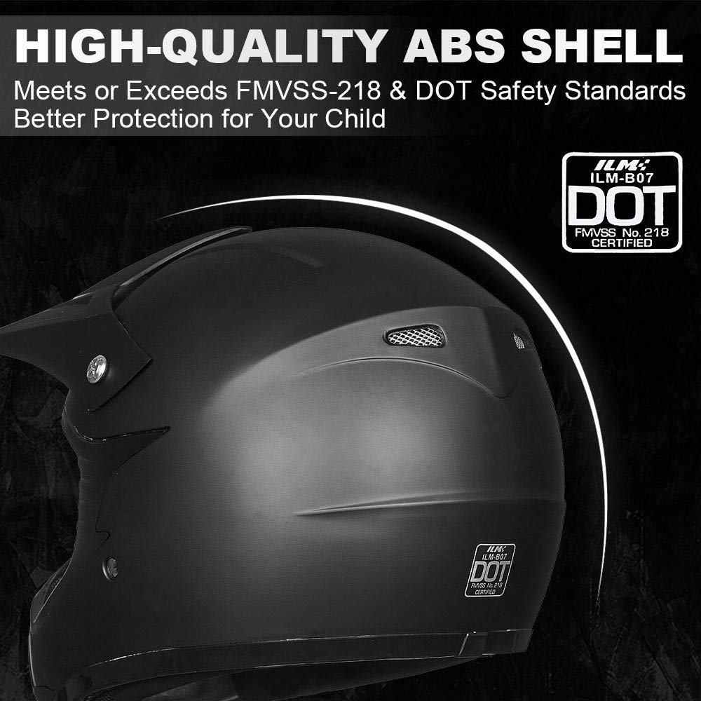 Ilm Youth Kids Atv Motocross Helmet Goggles Sports Gloves Dirt Bike Motorcycle Off Road Dot Approved B07 (Youth-Xl, Matte Black)