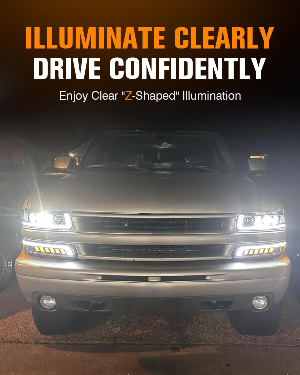 RAMJET4X4 LED Headlights Assembly for 1999-2002 Chevy Silverado, 2000-2006 Suburban, Tahoe - Sequential Turn Signal, Hi/Low Beam, Black