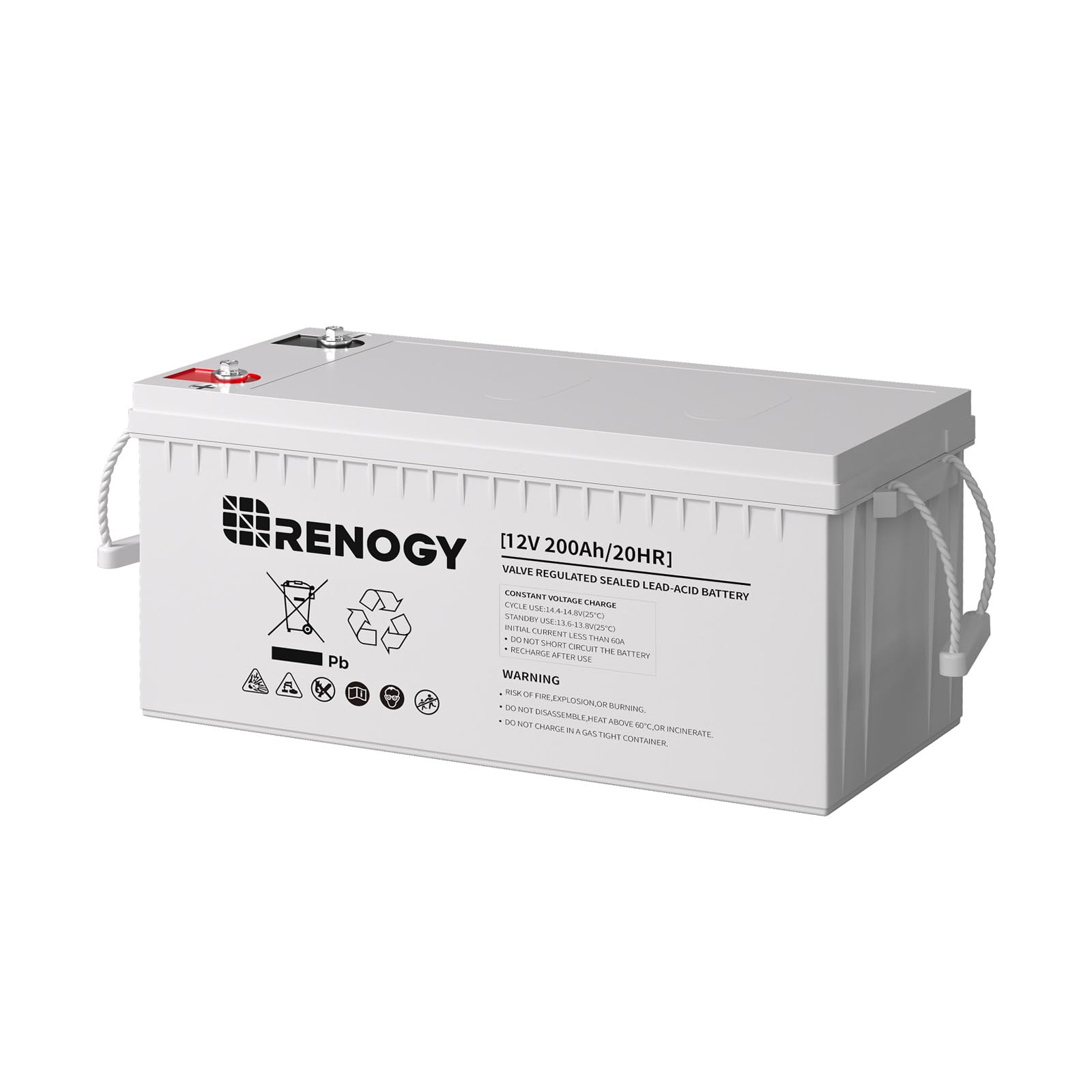 Renogy Deep Cycle AGM Battery 12V 200Ah, 2000A Max Discharge, Maintenance-Free, Gray, Model RNG-BATT-AGM12-200