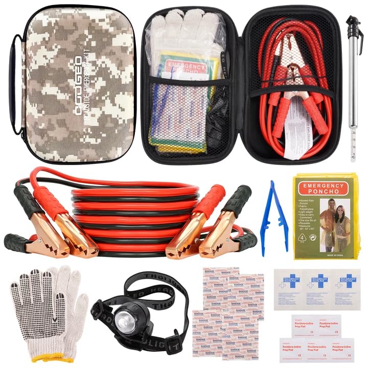 Car Roadside Emergency Kit with Battery Jumper Cables,Car Accessories for Men or Women,Automotive Safety Kit for Car,Vehicle,Tru