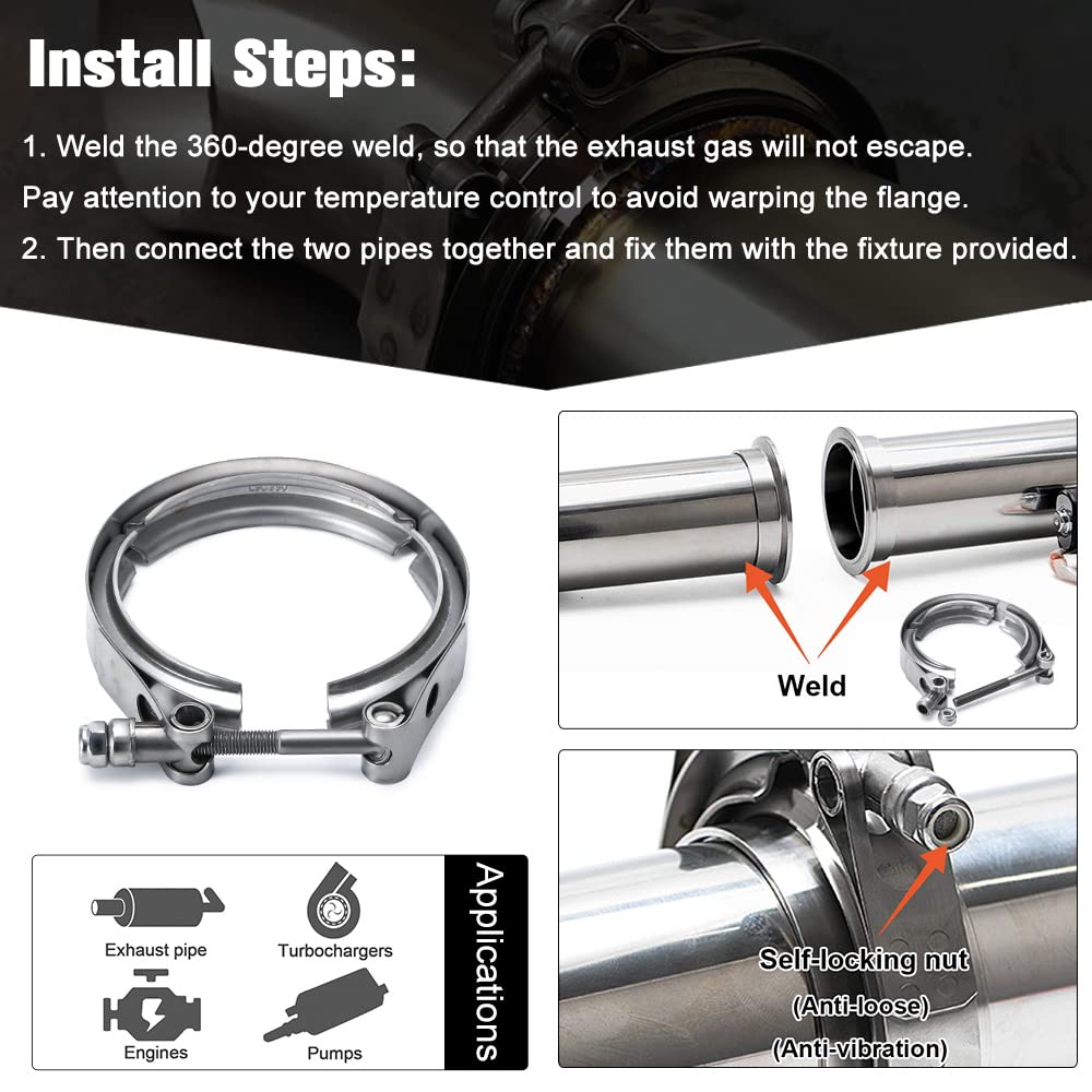 Ptnhz Universal Stainless Steel 3.5'' V Band Clamp For Turbo, Downpipes, Exhaust Systems(2.0''/2.5''/2.75''/3.0''/3.25''/3.5''/4