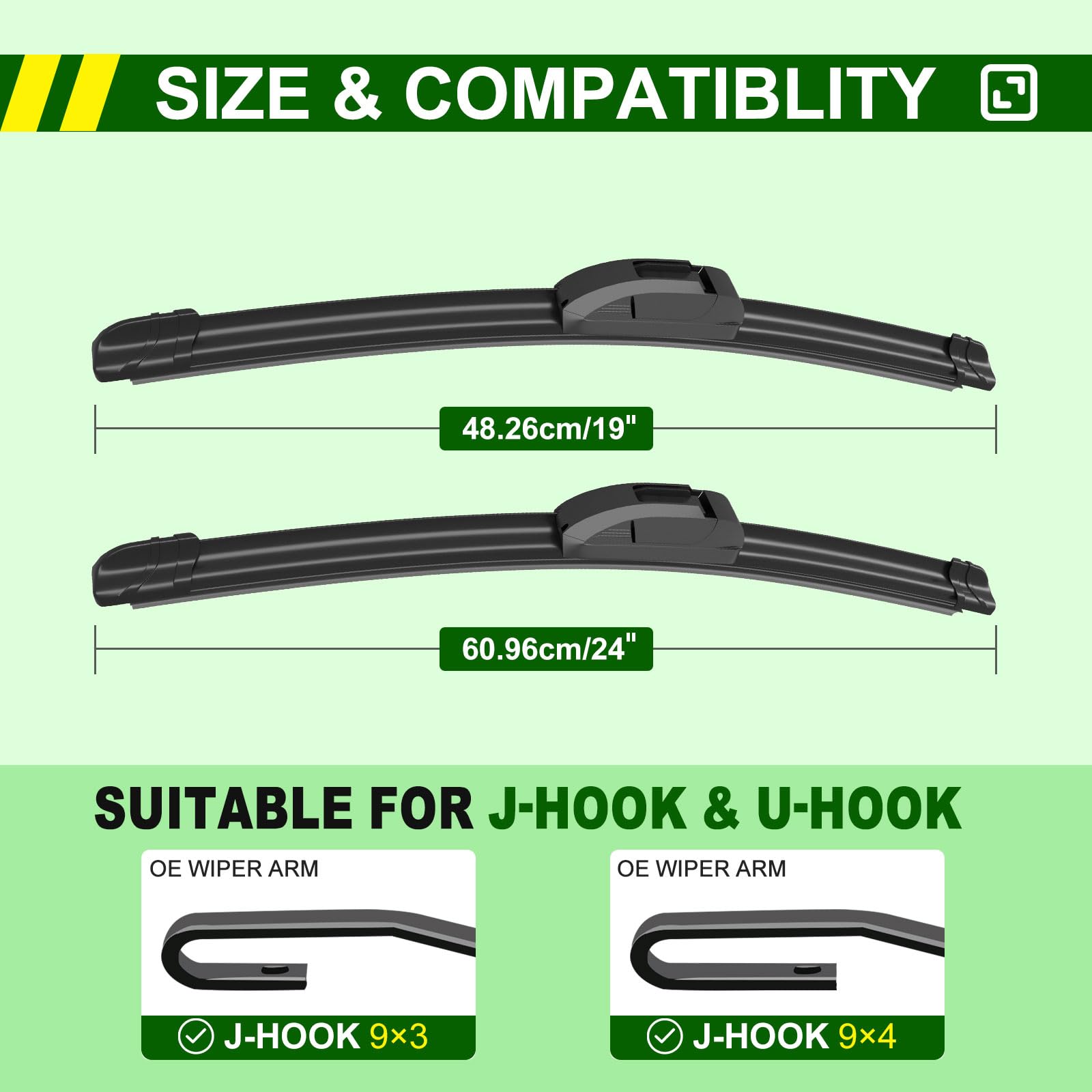 Zixmmo Quality 24In + 19In Premium All-Season Windshield Wiper Blades For Original Equipment Replacement(Set Of 2)
