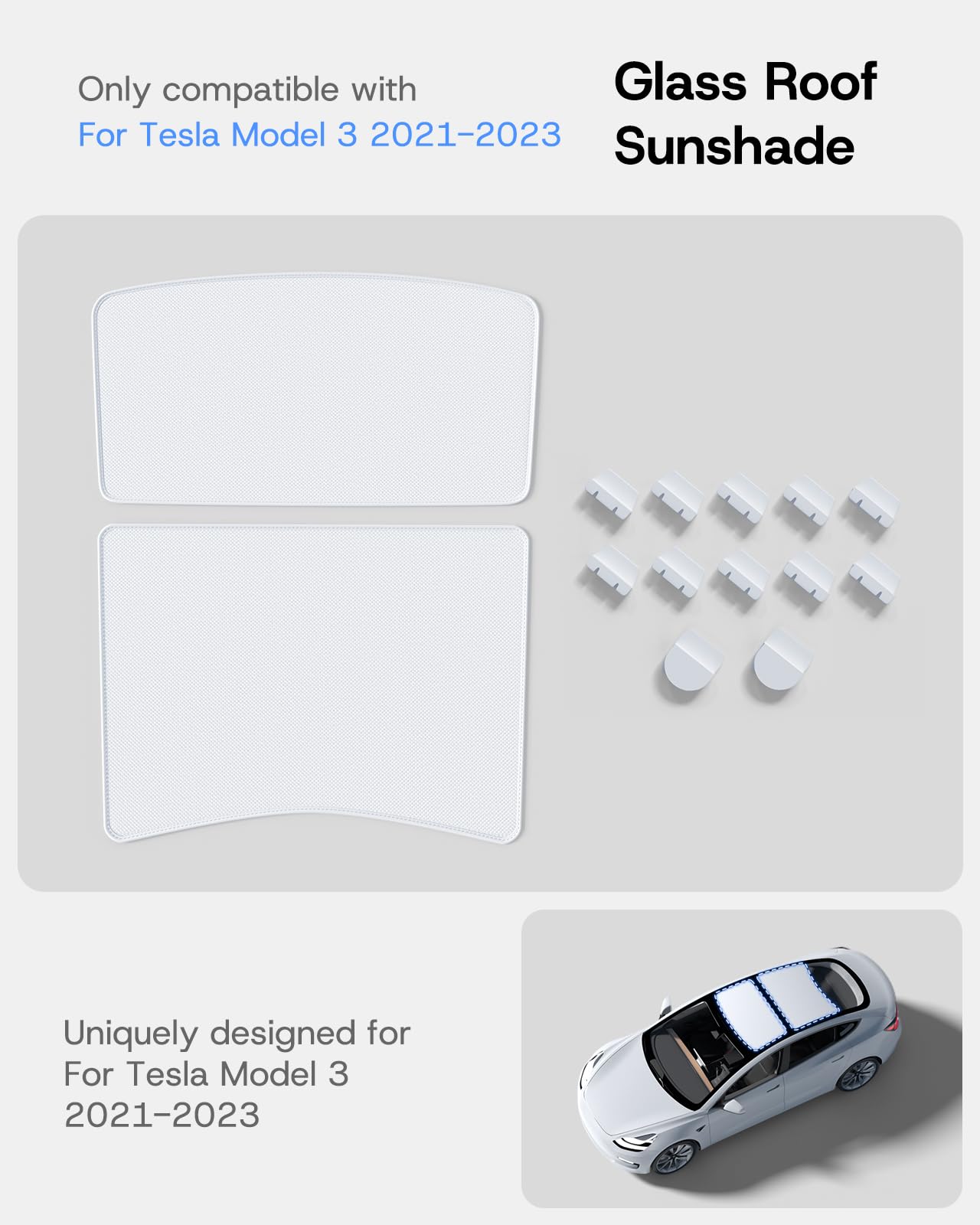 Sumk 2025 Upgrade Sunshade Roof For Tesla Model 3 Accessories, [No-Gap] Nano Ice Crystal Heat Insulation Class Roof Sun Shade Fo