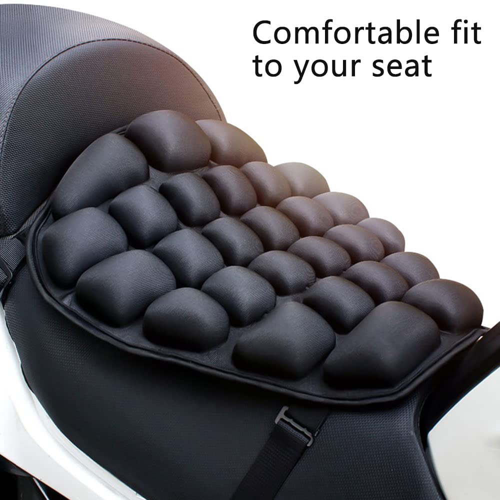 DEEIRAO Motorcycle Air Seat Cushion 3D Airbag Seat Pad with Straps for Cruiser Touring Saddles Bearing 330lb - Large Size 15''x1