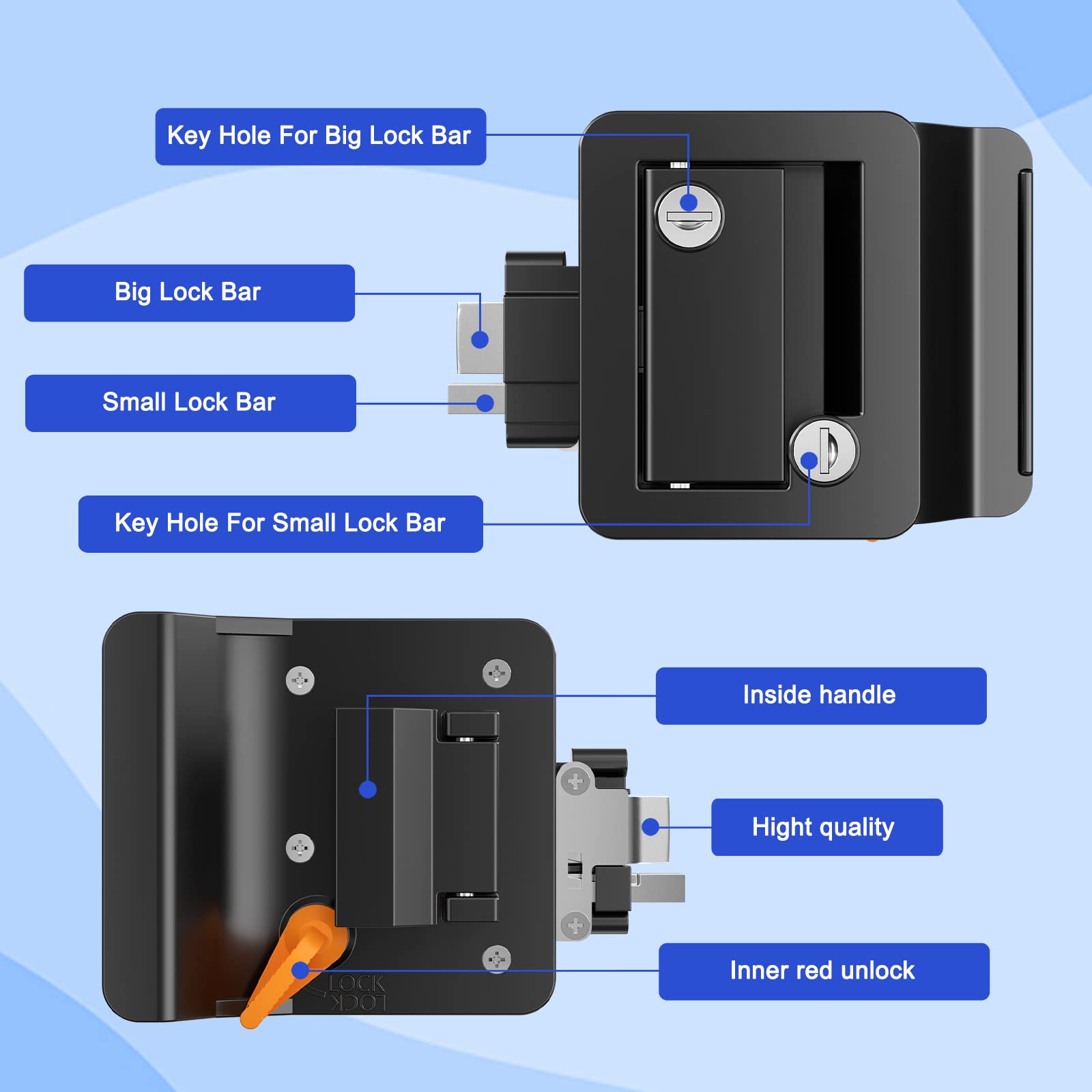 Ristow Rv Entry Door Lock Rl001 With Touch-Activated Paddle Deadbolt, Black, Key Lock For Camper, Travel Trailer, Cargo Hauler D