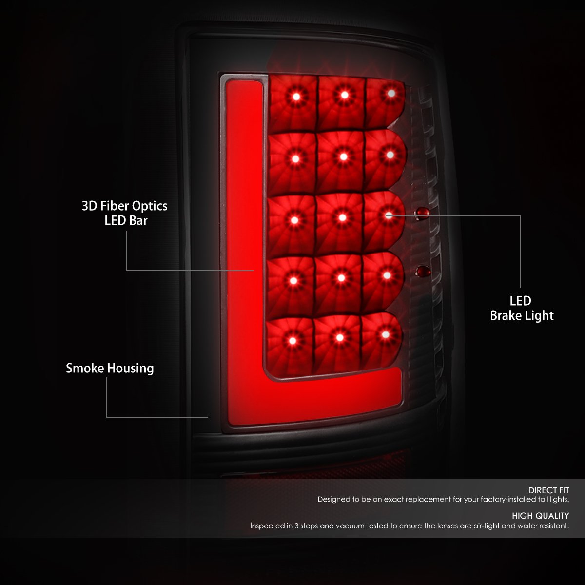 Dna Motoring Tl-Dram09-Led-3D-Bk-Sm Led 3D Tail Light Assembly Driver & Passenger Side [Compatible With 09-17 Dodge Ram 1500 250