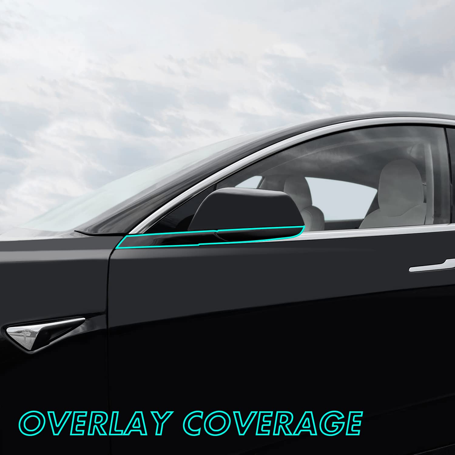 Slickmod Chrome Delete Blackout Vinyl Overlay For Tesla Model 3 (3. Mirror Trim, Gloss Black)