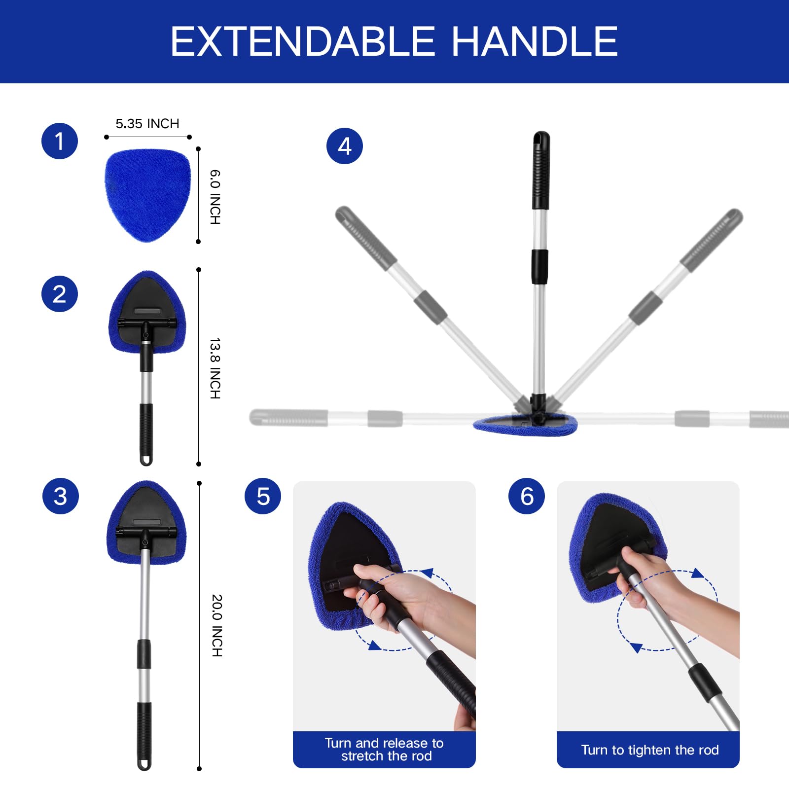 Qydipclin Windshield Cleaner Tool Kit - 10pcs with 4 Microfiber Pads, Spray Bottle & Extendable Handle, Blue