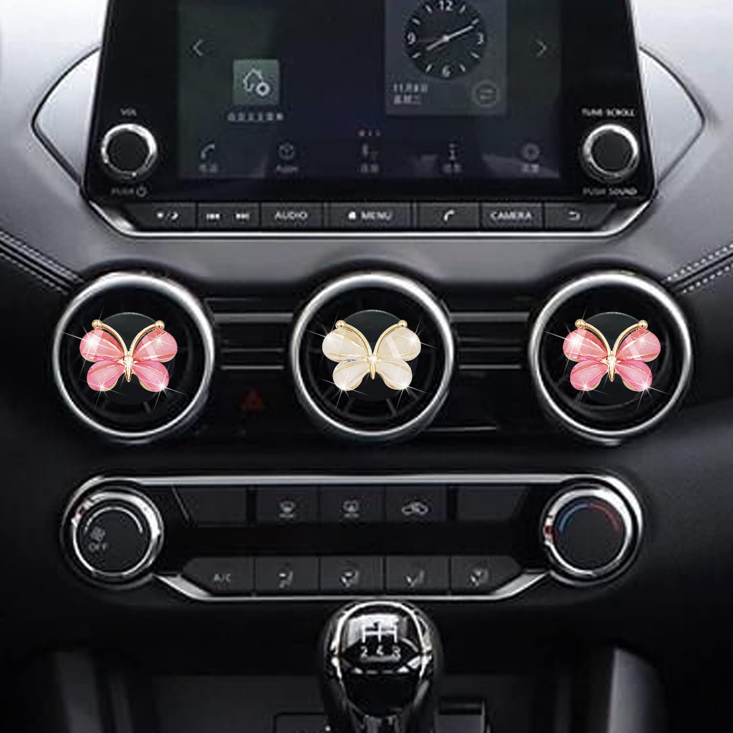 Cute Butterfly Air Vent Clips,3 Pcs Pink & White Butterfly Car Air Fresheners Vent Clips Long Lasting Car Diffuser Car Interior