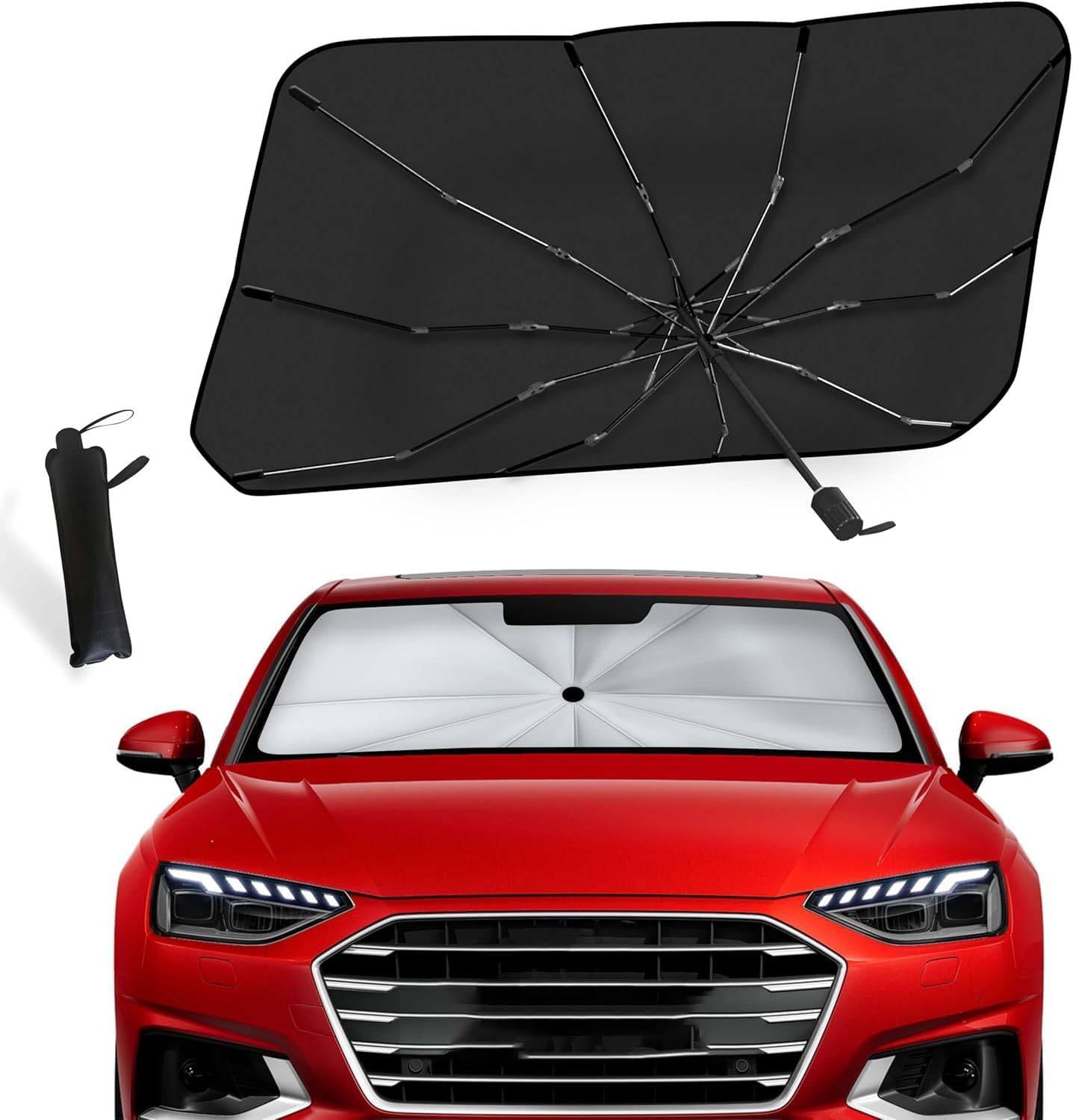 Luteti Windshield Sun Shade Umbrella, Foldable Car Umbrella Sunshade Cover UV Block for Car Front Windshield, Full Cover Windshi