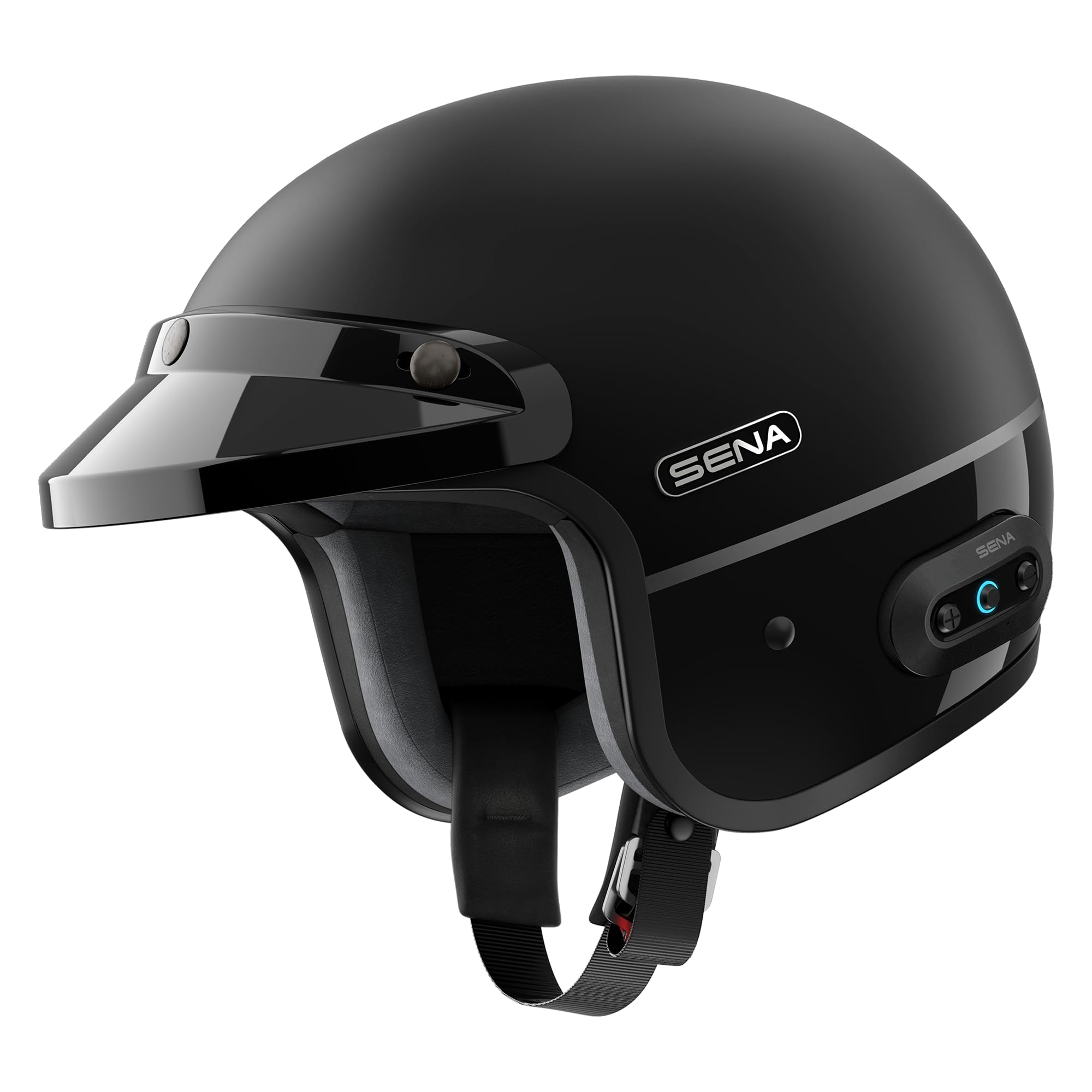 Sena Surge Mesh Intercom Enabled Open Face Smart Motorcycle Helmet (Matte Black/Gloss Black, M)