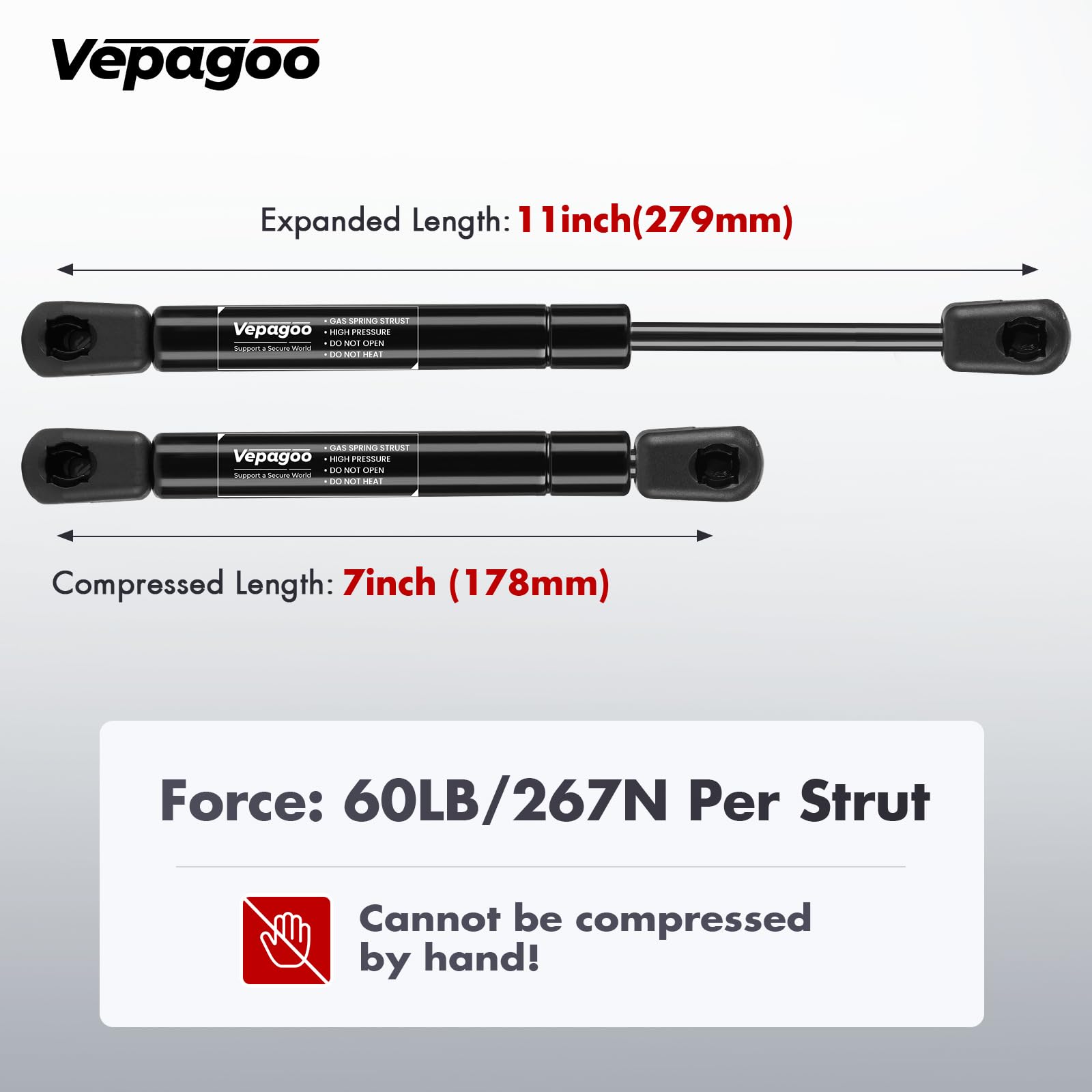 Vepagoo 11 inch 60Lb/267N Gas Strut Shock for Truck Tool Box Lid, Weatherguard Toolbox Lift Support Camper Topper Window Cadet D