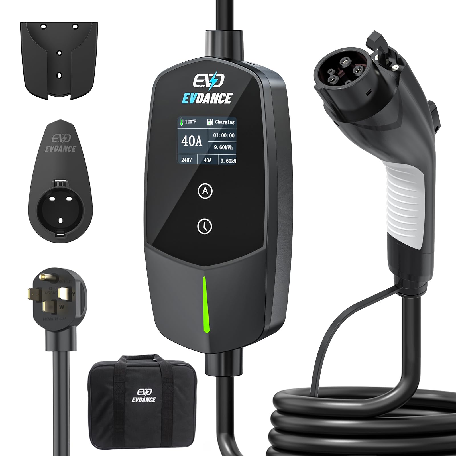 EVDANCE Level 2 EV Charger 40Amp, 240V 9.6KW Portable Electric Vehicle Charging Stations with NEMA 14-50P, 25FT Cable Adjustable