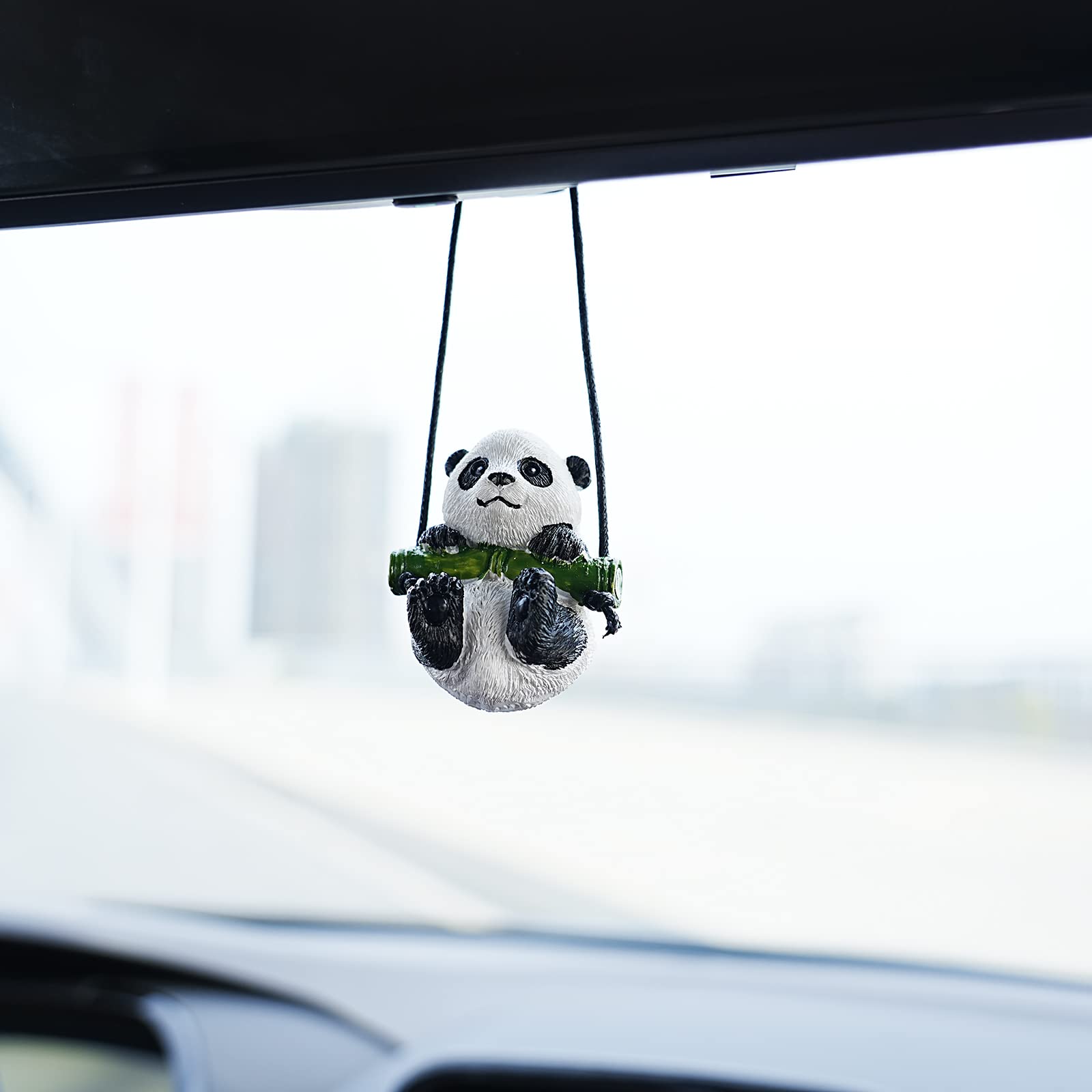 Amioro Cute Swinging Duck Car Mirror Hanging Accessories Fun Interior Rearview Mirrors Decoration (Panda)