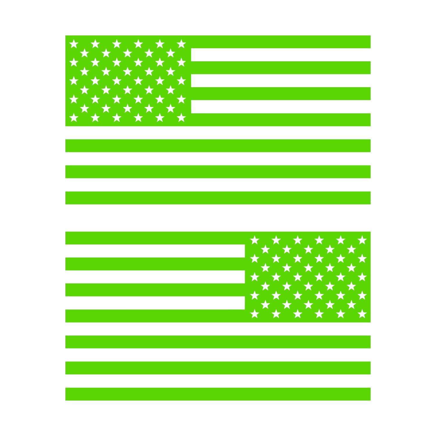 American Us Flag [Pick Color/Size] Vinyl Decal Sticker For Laptop/Car/Truck/Window/Bumper (10In Subdued Pair, Matte Lime Green)