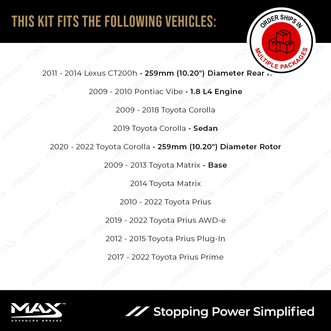 Max Advanced Brakes Rear Brake Kit Compatible With 2009-2017 2018 2019 2020 2021 2022 Toyota Corolla Matrix Prius Replacement Ge