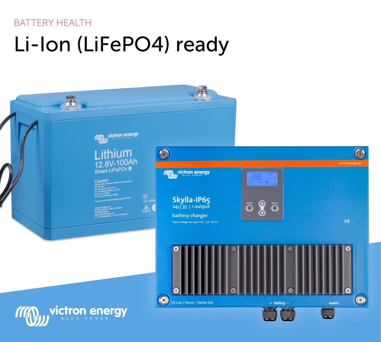 Victron Energy Skylla-IP65 24V 35A Battery Charger, 120-240VAC, 1+1 Isolated Outputs, One Size, Plastic