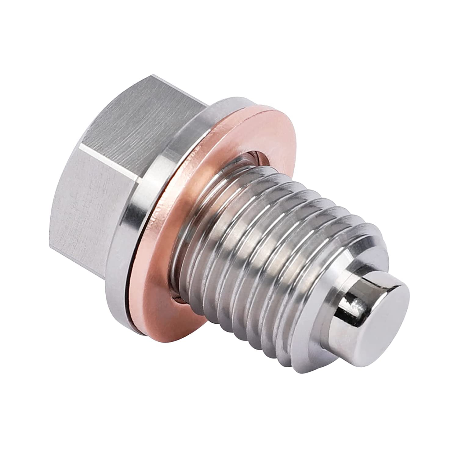 DEEFILL M14 x 1.5 Magnetic Oil Drain Plug, Stainless Steel Oil Drain Plug with Copper Crush Washer Replacement for Ford, GM, Hyu